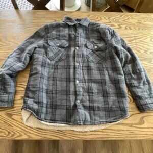 Vintage BIG MAC Flannel Jacket Mens Large Gray Black Plaid J.C. Penney Co Sherpa